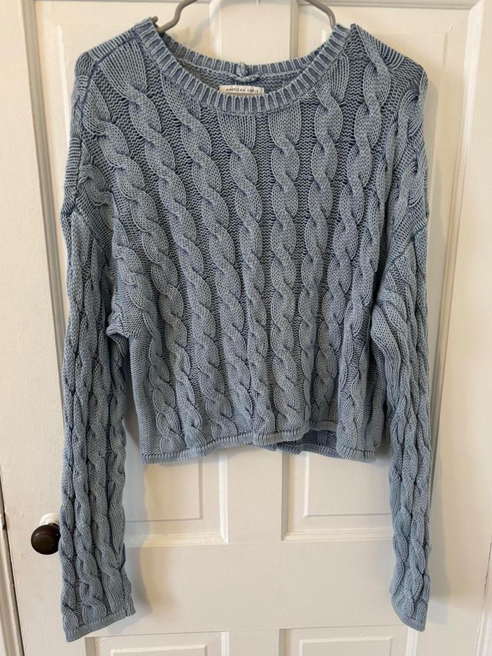 American Eagle Outfitters Light Blue Cable Crewneck Sweater